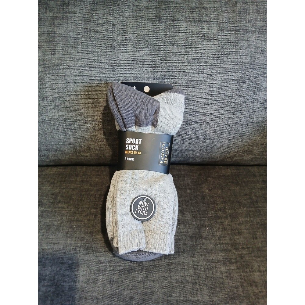Famous Brand Thermal Sport Socks. 3 Pack. Gray. Men Size 10-13. NWT.